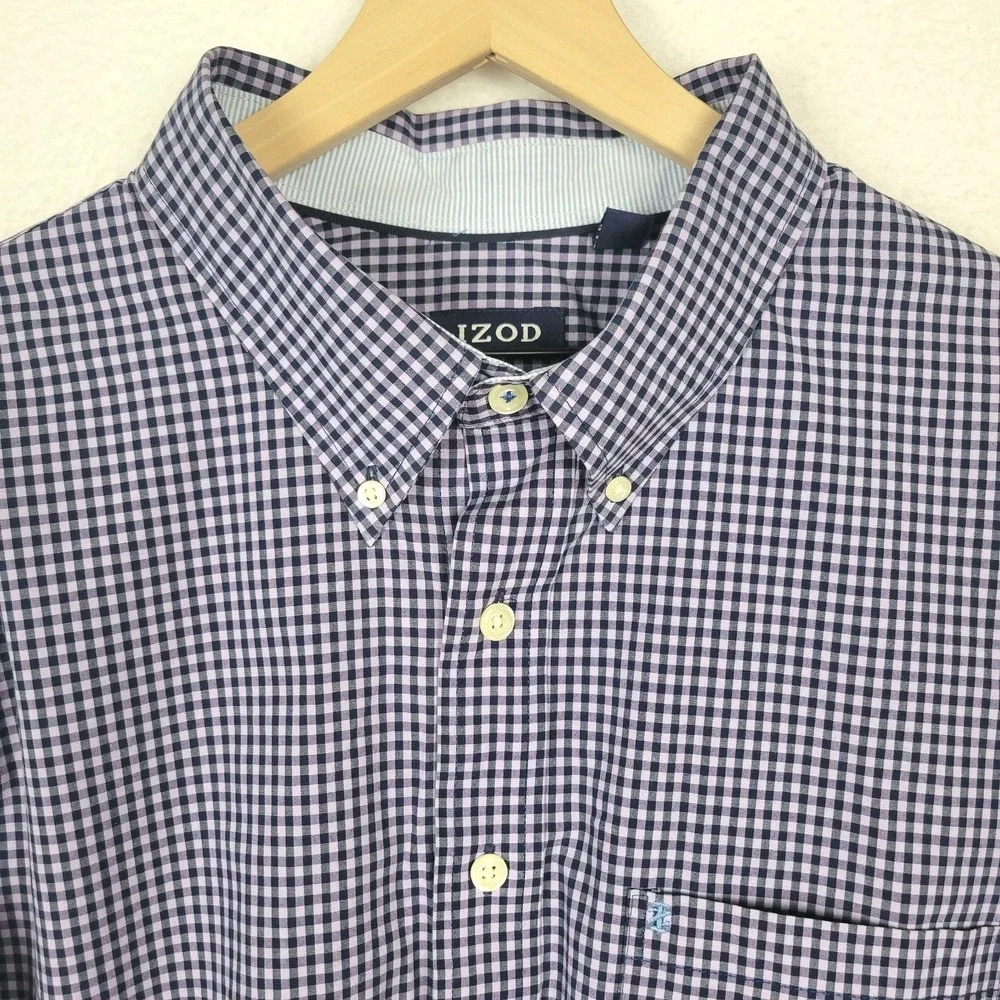IZOD Button Down Shirt Mens 2XL Gingham Check Preppy Ivy Classic‎